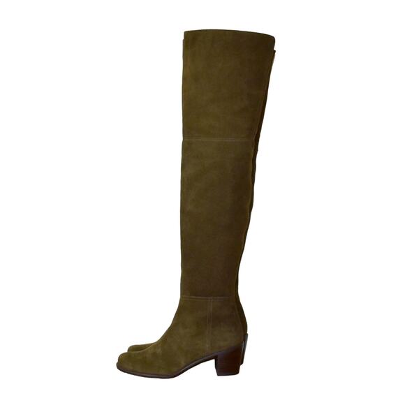 I0 NIB STUART WEITZMAN Hitest Olive Suede Stacked Heel Over The Knee Boots Sz 8 - Picture 4 of 12